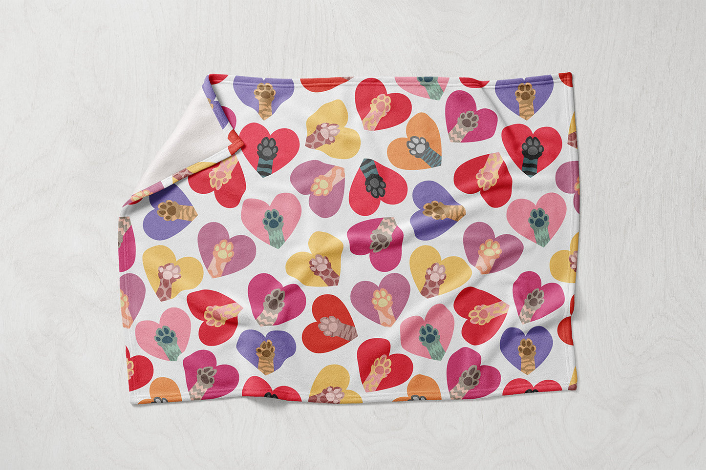 Manta / Toalha Corações Patas de Gatos - M020