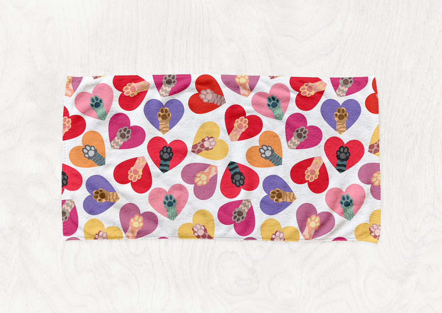 Manta / Toalha Corações Patas de Gatos - M020