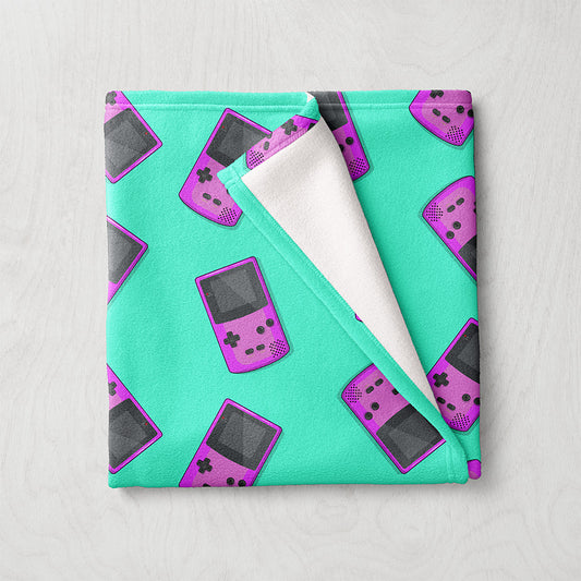 Manta / Toalha Game Boy Roxo Fundo Cyan - M003