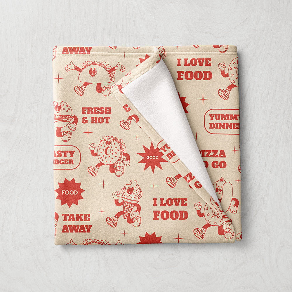 Manta / Toalha Old School Fast Food Vermelho Fundo Bege - M010