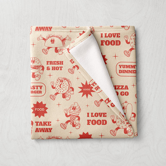 Manta / Toalha Old School Fast Food Vermelho Fundo Bege - M010