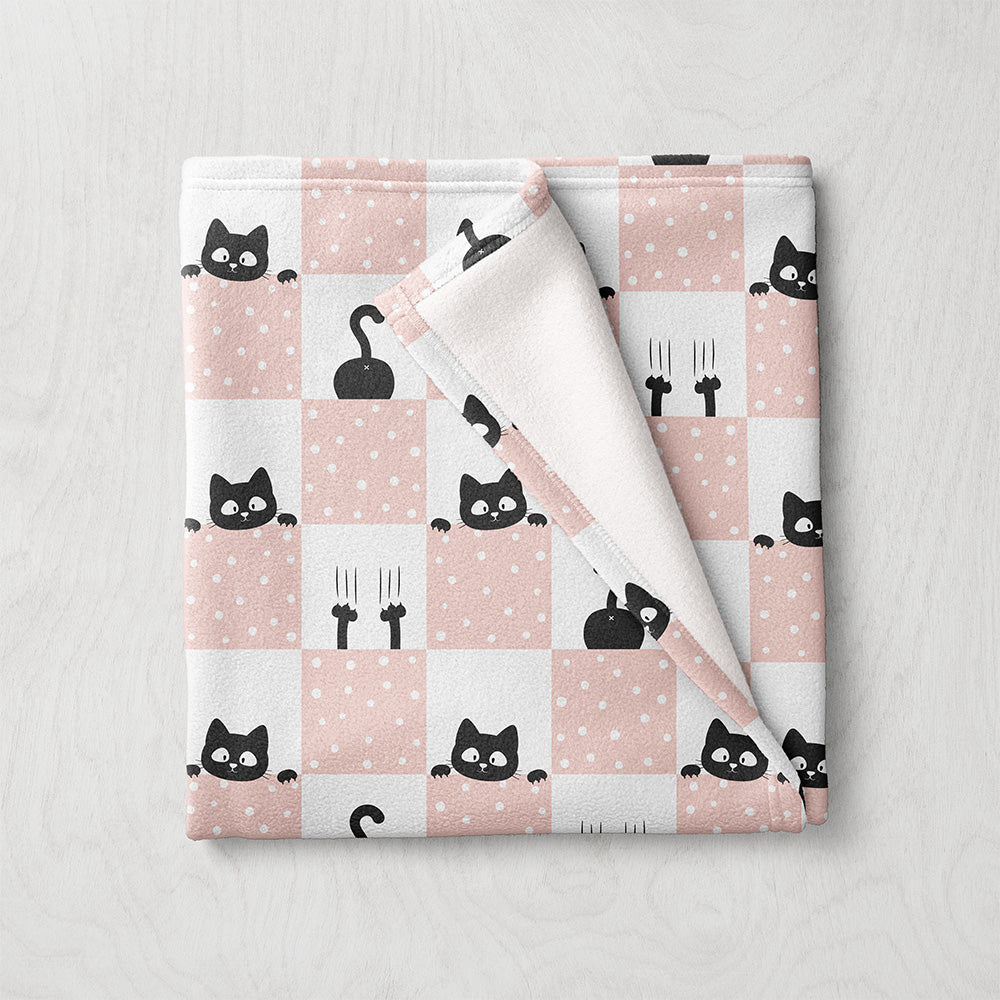 Manta / Toalha Xadrez Gatos Branco e Rosa - M011