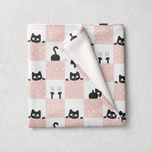 Manta / Toalha Xadrez Gatos Branco e Rosa - M011