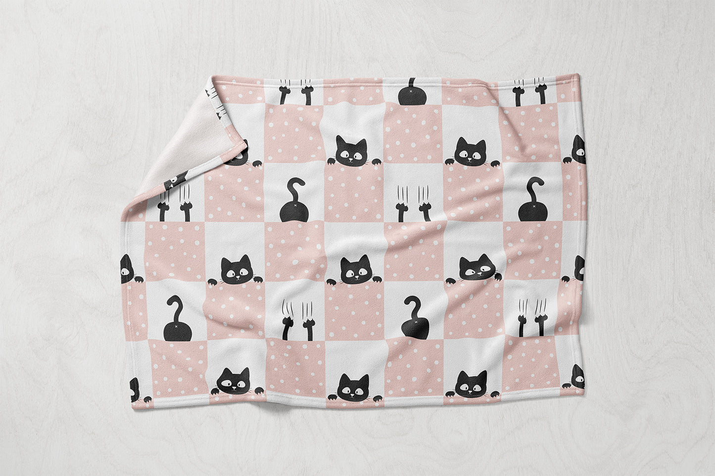 Manta / Toalha Xadrez Gatos Branco e Rosa - M011