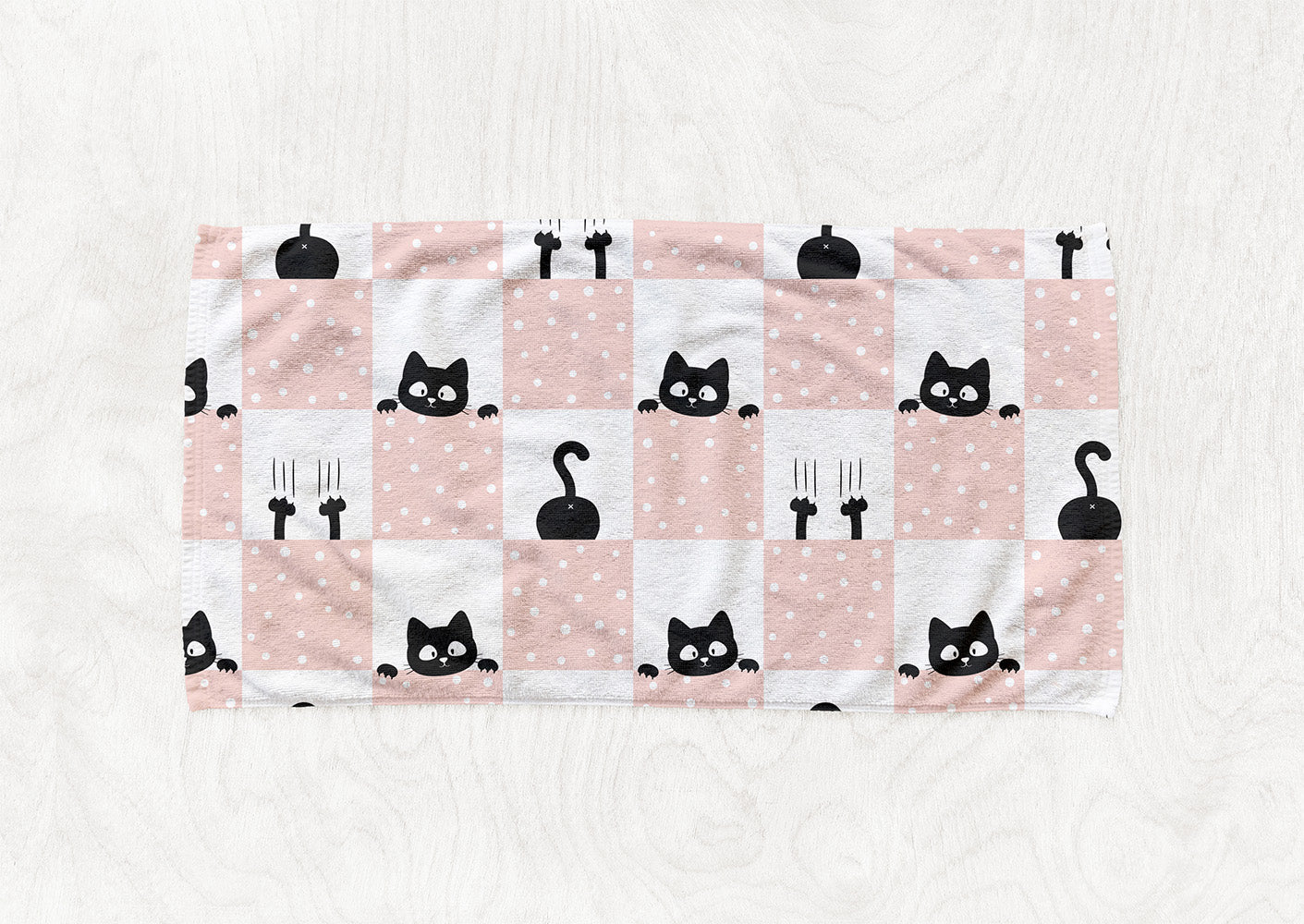 Manta / Toalha Xadrez Gatos Branco e Rosa - M011