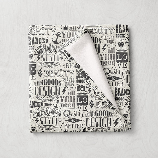 Manta / Toalha Letras Lettering Preto Fundo Branco - M014