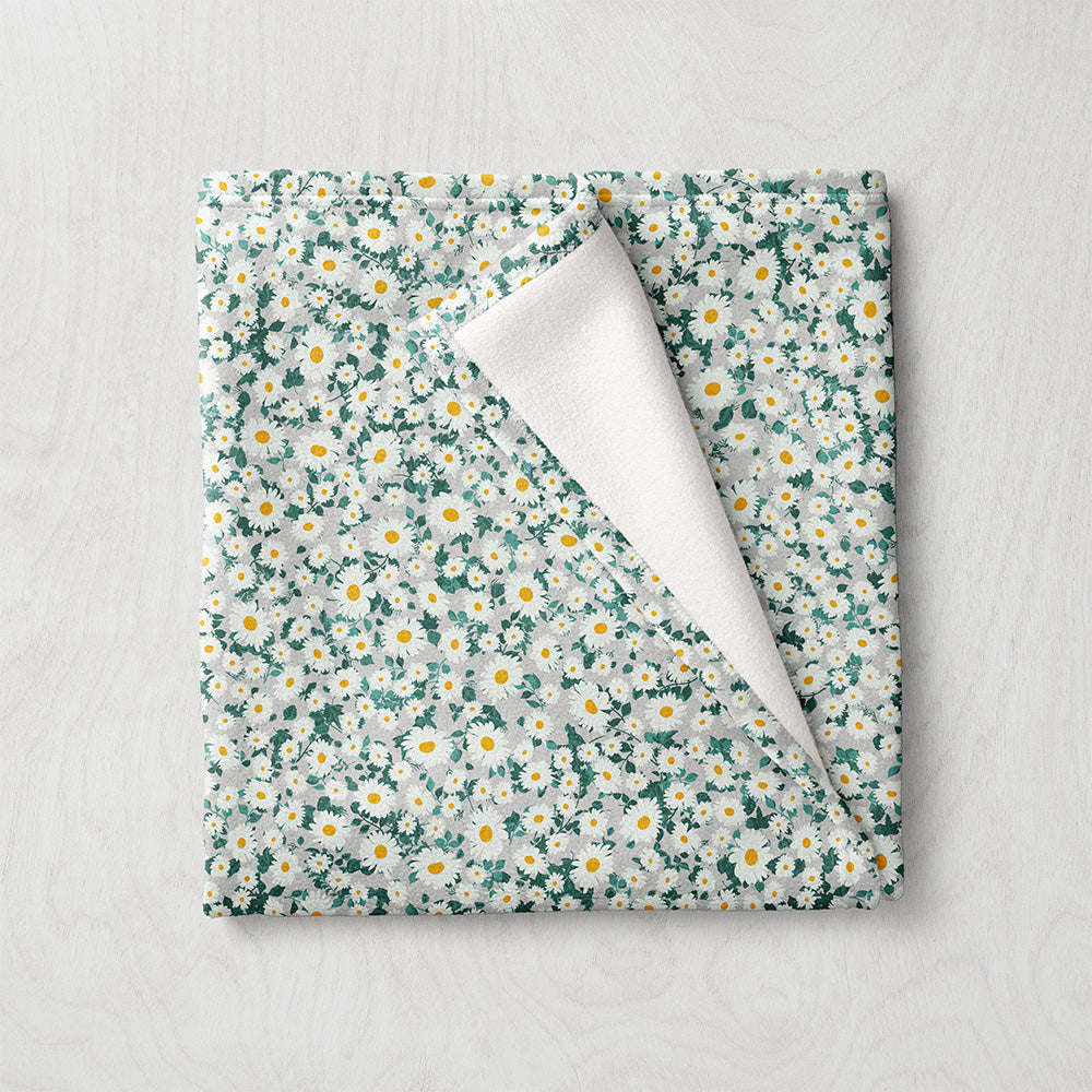 Manta / Toalha Malmequeres Branco e Verde Fundo Branco - M027