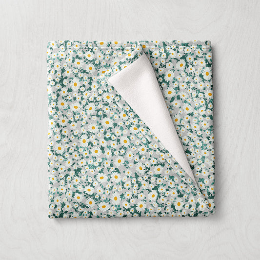 Manta / Toalha Malmequeres Branco e Verde Fundo Branco - M027
