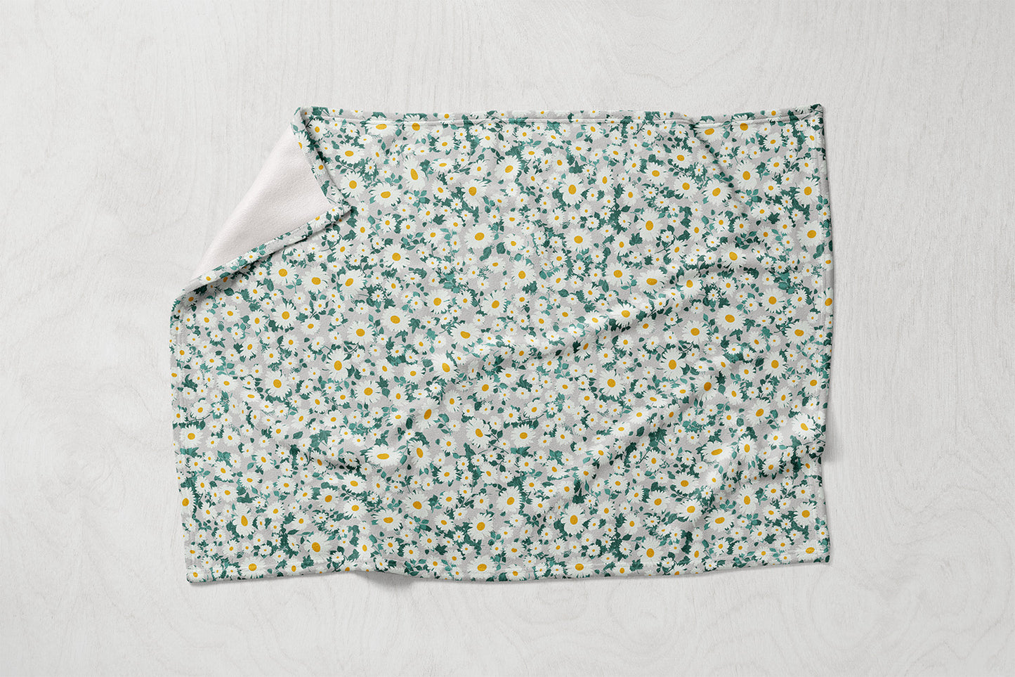 Manta / Toalha Malmequeres Branco e Verde Fundo Branco - M027