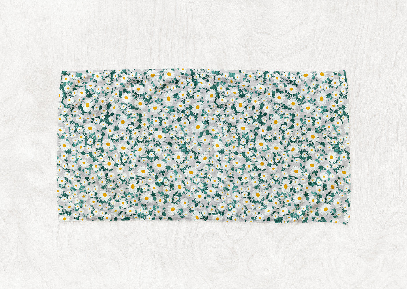 Manta / Toalha Malmequeres Branco e Verde Fundo Branco - M027