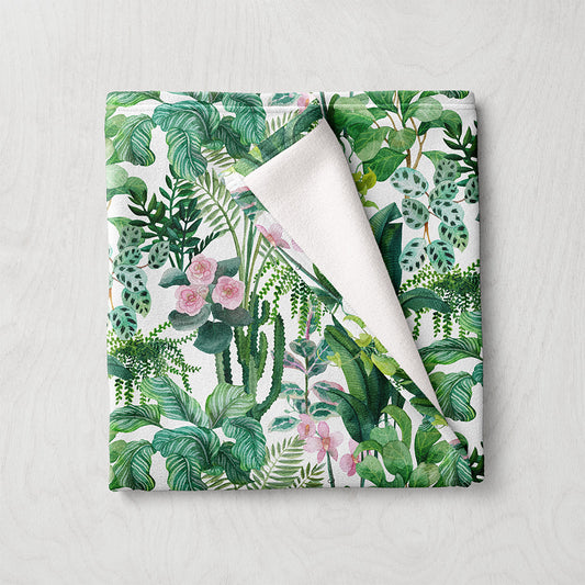 Manta / Toalha Plantas Verdes Fundo Branco - M028