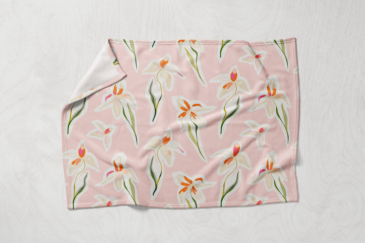 Manta / Toalha Flores Rosa Aguarela Fundo Rosa - M030