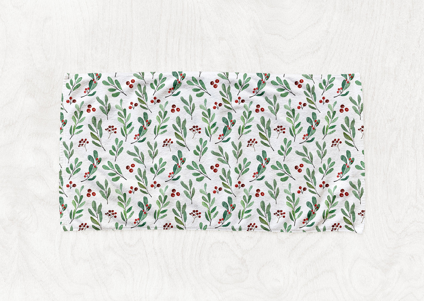 Manta / Toalha Natal Azevinhos Fundo Branco - M033
