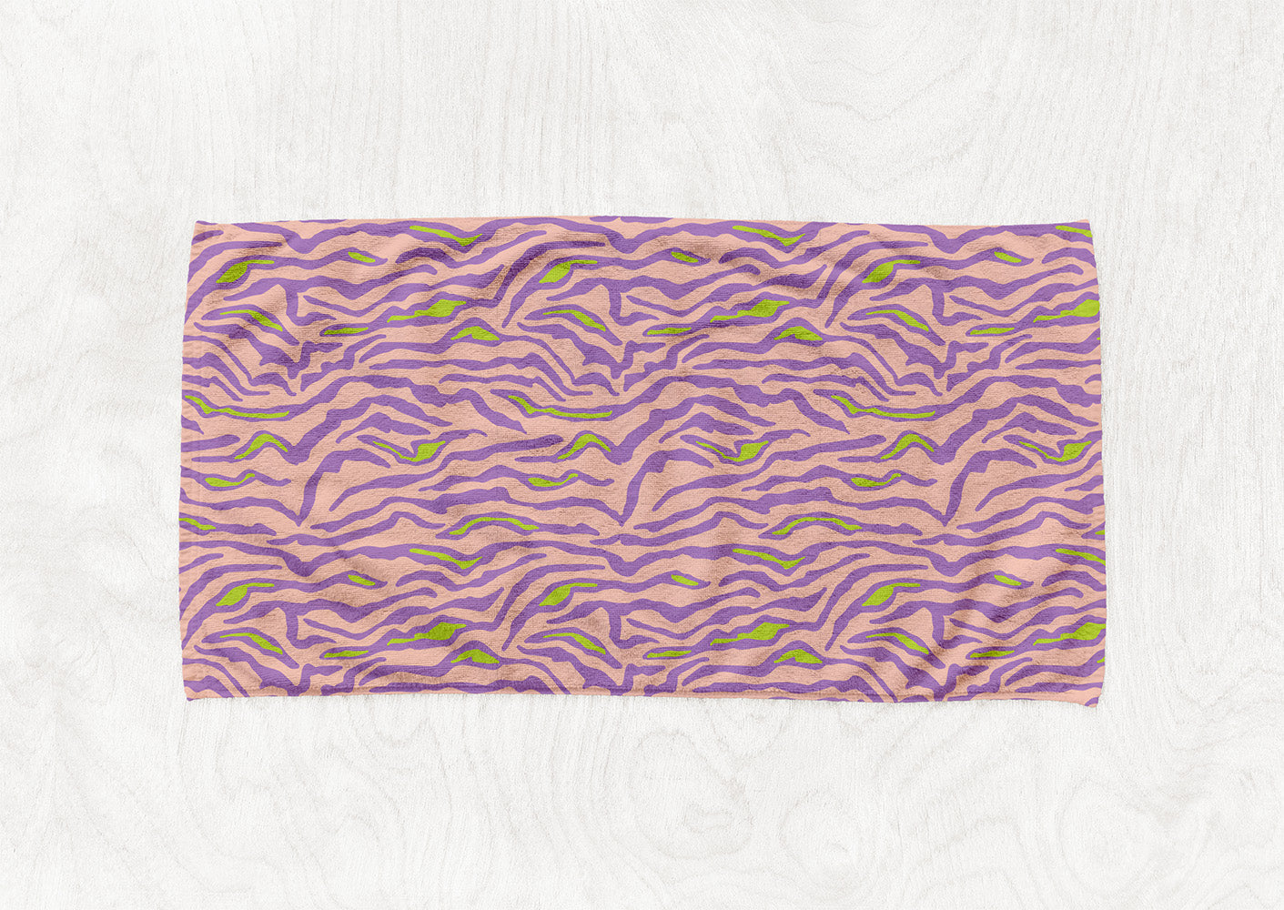 Manta / Toalha Padrão Tigre Rosa, Lilás e Verde - M045