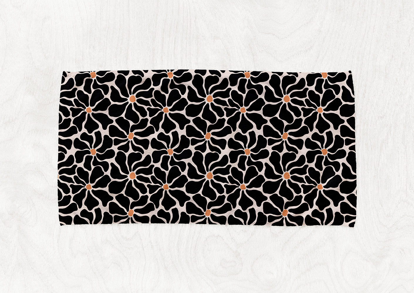 Manta / Toalha Flores Pretas Fundo Bege - M048